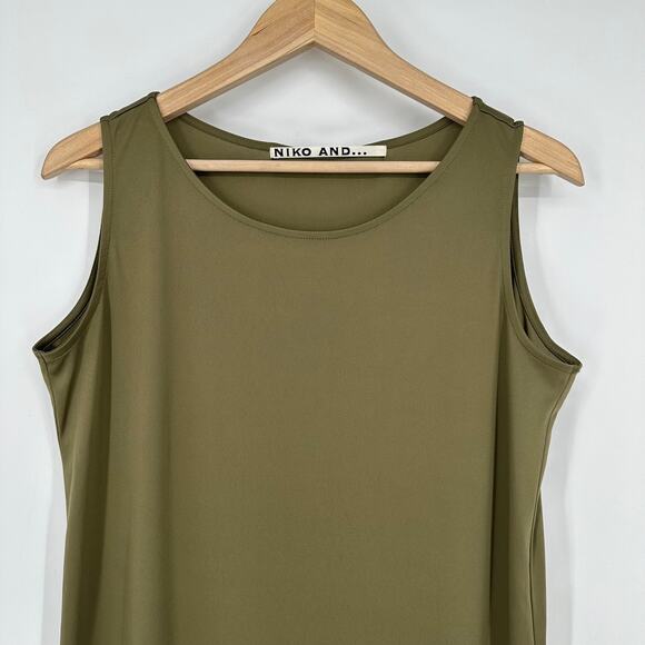 NIKO AND… Sleeveless Tank Dress Knee Length Mixed Fabric Jersey Sheath Green - Picture 2 of 10